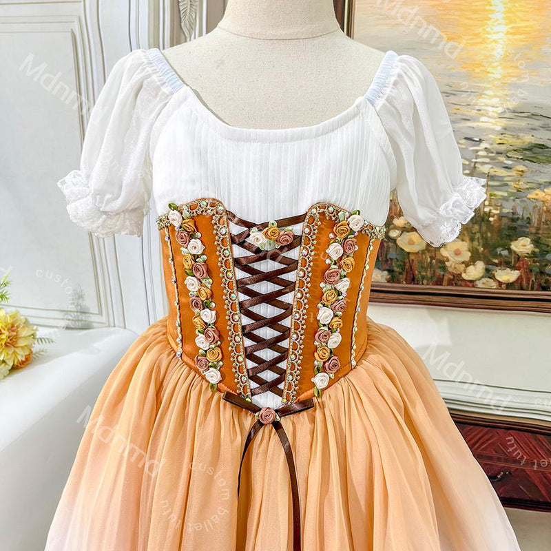 Caramel Ballet Tutu | Giselle Peasant Costume with Floral Details