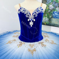 Royal Sapphire Blue Velvet Stretch Ballet Tutu Custom Handmade Dance Costume for Stage & Competition