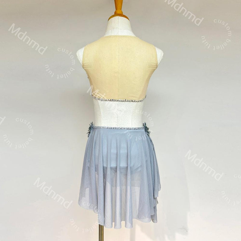 Custom Silver-Gray Two-Piece Lyrical Dance Costume | Modern Ballet Solo Outfit | Handmade Performance Dress