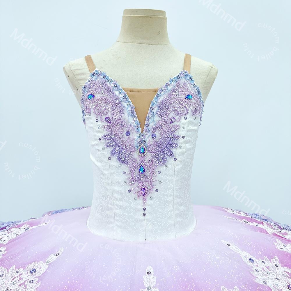 Lavender Ombre Classical Ballet Tutu | Custom Handmade Pancake Tutu | Lace Appliques & Crystal Embellishments