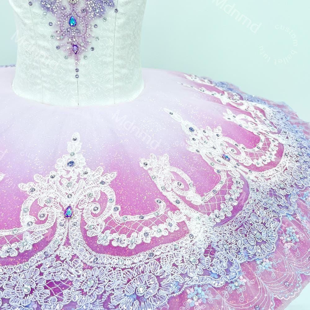 Lavender Ombre Classical Ballet Tutu | Custom Handmade Pancake Tutu | Lace Appliques & Crystal Embellishments