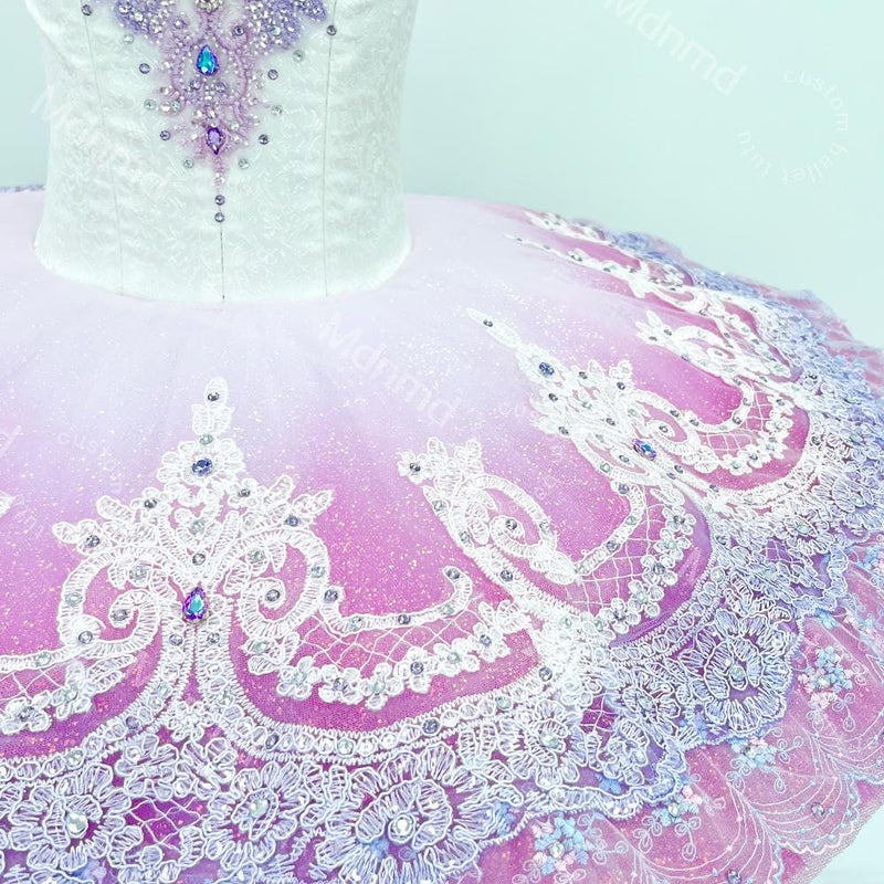 Lavender Ombre Classical Ballet Tutu | Custom Handmade Pancake Tutu | Lace Appliques & Crystal Embellishments