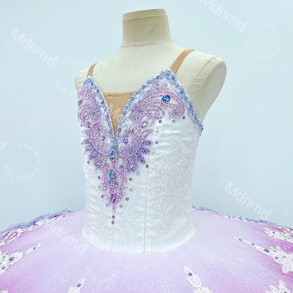 Lavender Ombre Classical Ballet Tutu | Custom Handmade Pancake Tutu | Lace Appliques & Crystal Embellishments