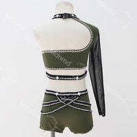 Olive Green Dance Costume with Crystal Cage Design Lyrical Solo Jazz Outfit Custom Handmade