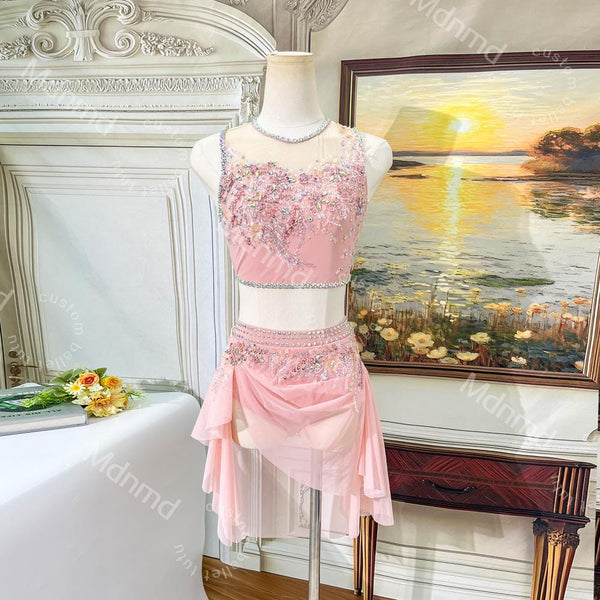 Pink Lyrical Contemporary Dance Costume | Two-Piece Custom Handmade Dress | Modern Ballet Solo Outfit