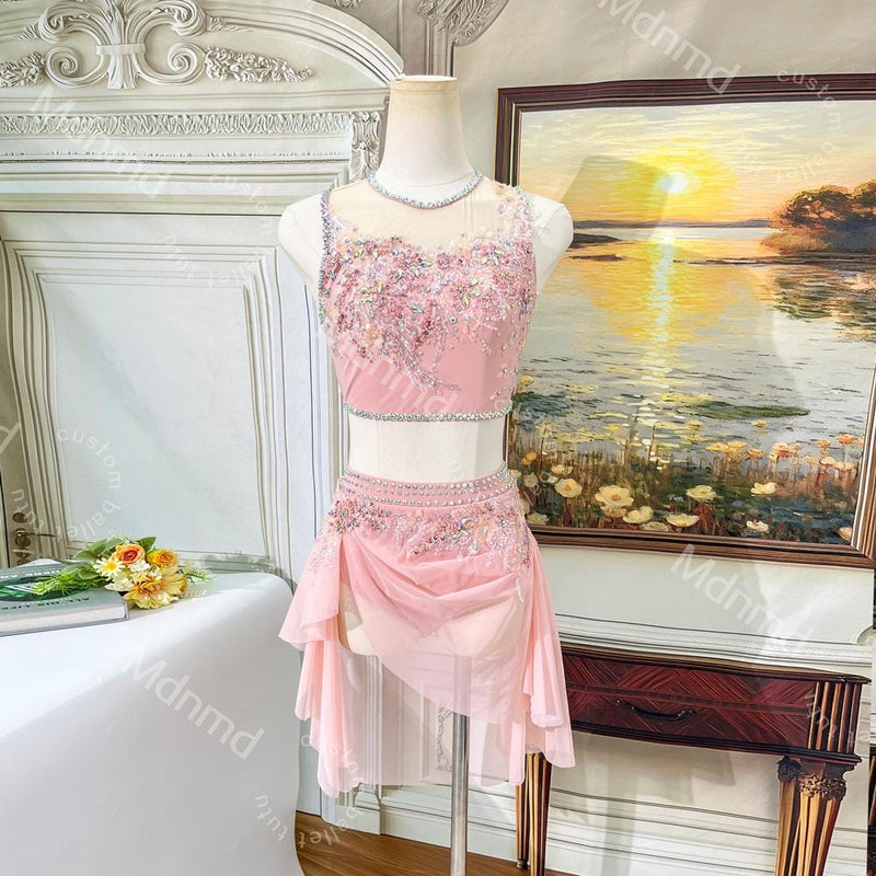 Pink Lyrical Contemporary Dance Costume | Two-Piece Custom Handmade Dress | Modern Ballet Solo Outfit