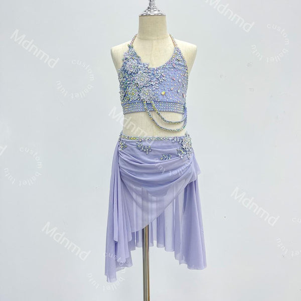 Custom Handmade Violet Freestyle Solo Lyrical Dance Costume with PearlDazzle Crystal Embellishments Contemporary Costume