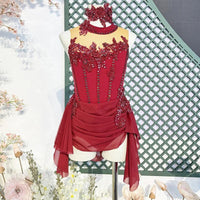 Custom Contemporary Costume Red Lyrical Dance Costume: Pearl & Crystal Embellished Performance Dress