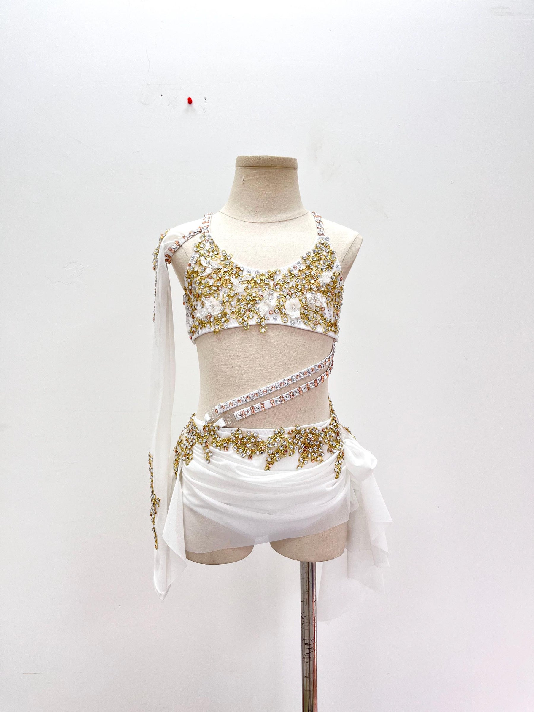 Handmade Lyrical Dance Costume: Gold Appliques, Crystals & Chains,Contemporary Costume