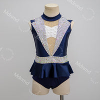 Handmade Custom Navy Rhinestone Contemporary Solo Lyrical Jazz Dance Costume