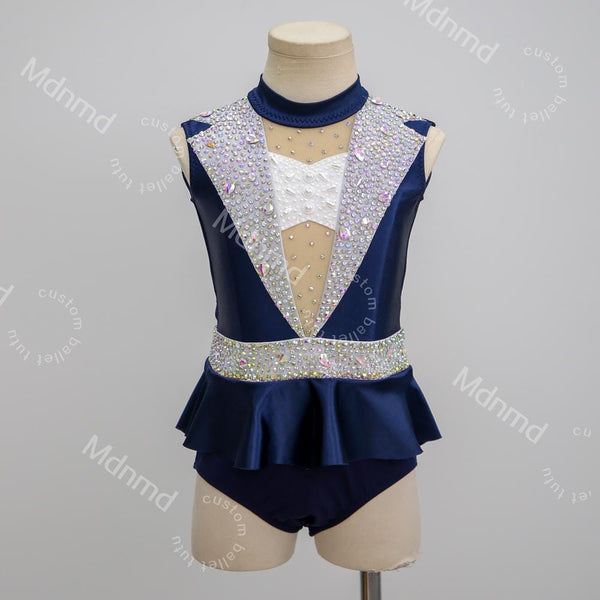 Handmade Custom Navy Rhinestone Contemporary Solo Lyrical Jazz Dance Costume