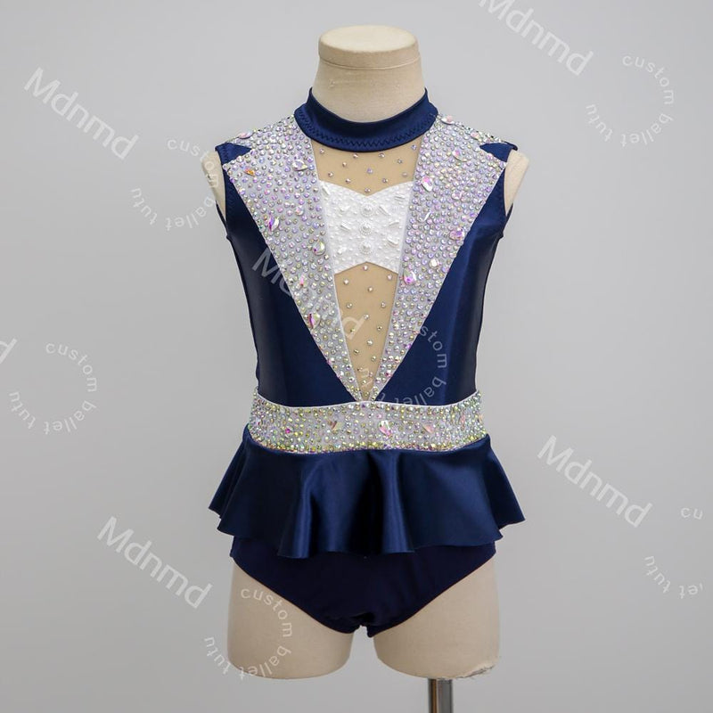 Handmade Custom Navy Rhinestone Contemporary Solo Lyrical Jazz Dance Costume
