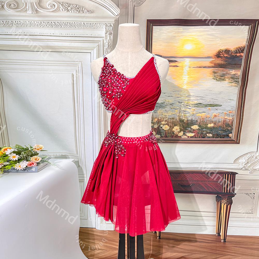 Red Lyrical Dance Dress | Hand-Gathered Bodice, Flowing Skirt, Custom Costume