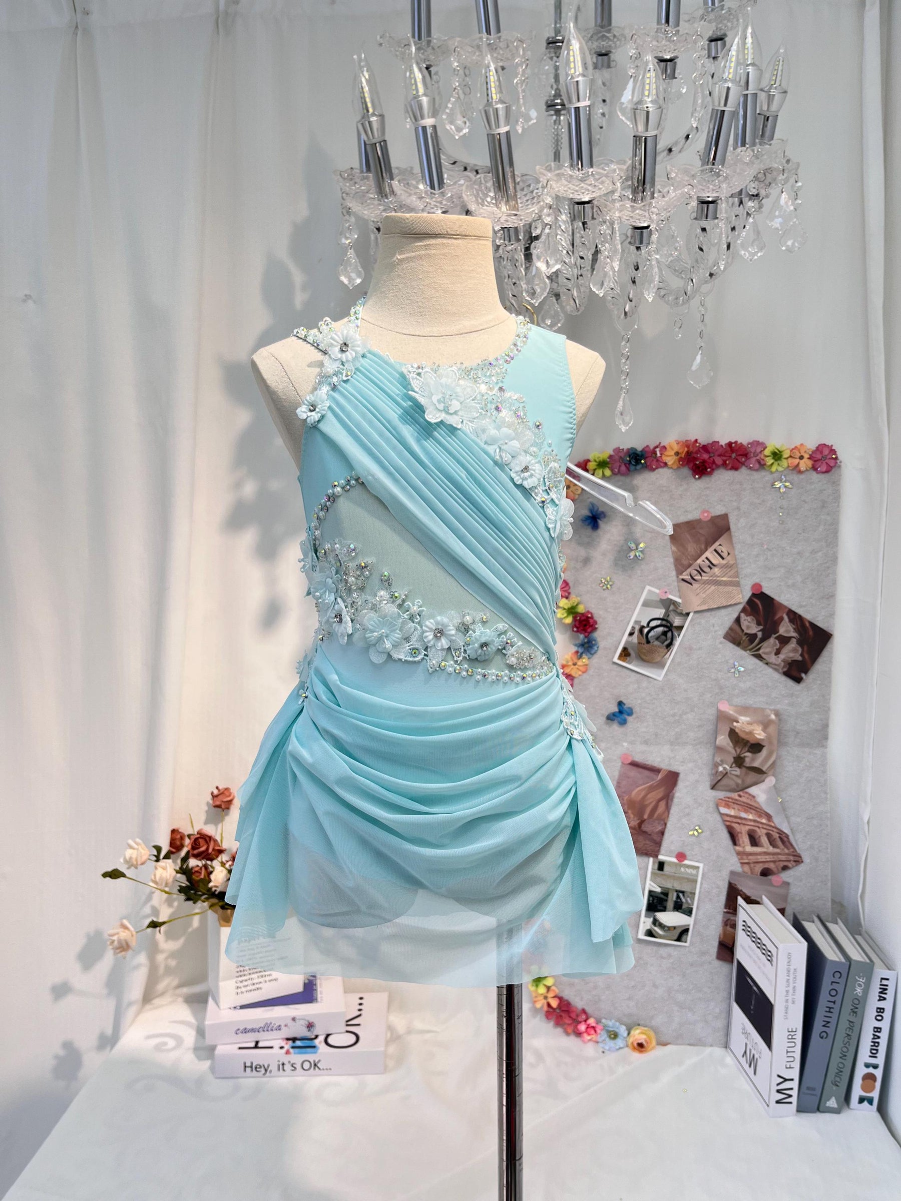 Handmade Contemporary Costume Baby Blue Lyrical Dance Costume: Diamond Performance Dress