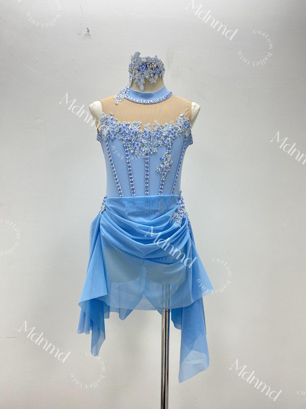 Handmade Blue Contemporary Costume Lyrical Dance Costume: Custom Jazz, Figure Skating, Gymnastics