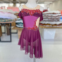 Custom Handmade Contemporary Costume Burgundy Freestyle Solo Lyrical Dance Costume Dancewear with Crystal Embellishments