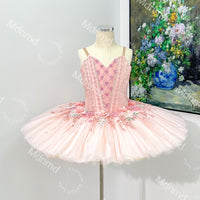 Pink Ballet Tutu | Handmade Classical Pancake Costume, Crystal Flower Appliqu