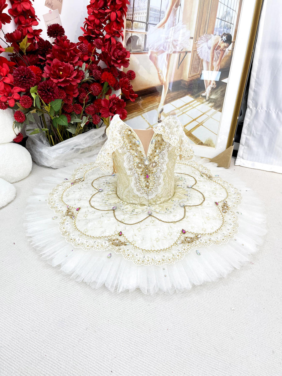 Champagne Gold Ballet Tutu | YAGP Competition Dress | Custom Professional Ballerina Costume | Rhinestone Classical Performance