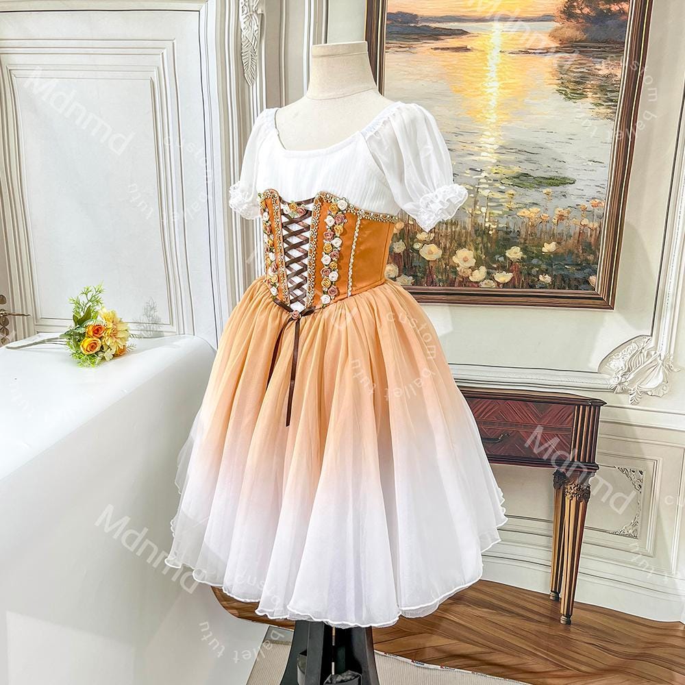 Caramel Ballet Tutu | Giselle Peasant Costume with Floral Details