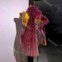 Burgundy Latin Dress with Crystals & Feathers | Handmade Competition Costume | Custom Latin Salsa Cha-Cha Outfit