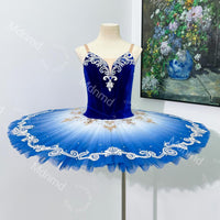 Royal Sapphire Blue Velvet Stretch Ballet Tutu Custom Handmade Dance Costume for Stage & Competition