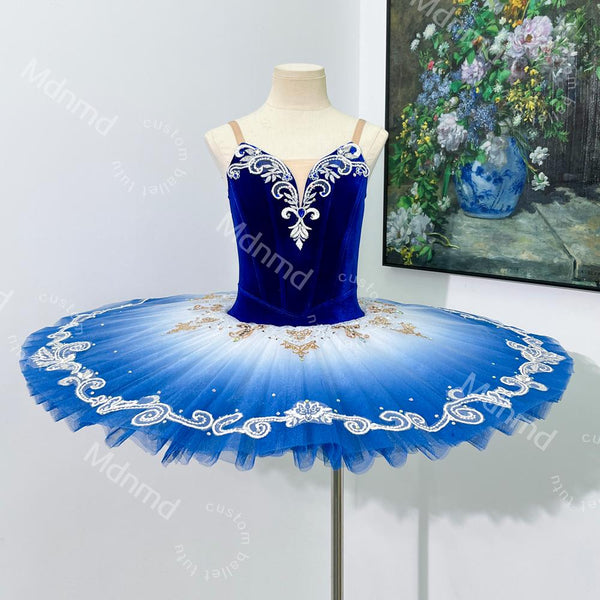 Royal Sapphire Blue Velvet Stretch Ballet Tutu Custom Handmade Dance Costume for Stage & Competition