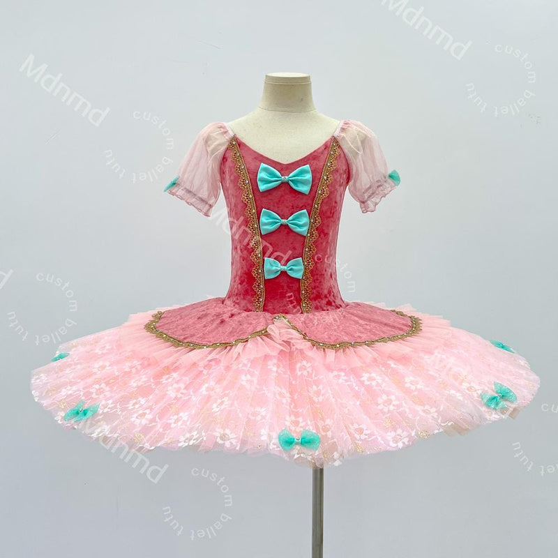 Handmade Pink Fairy Ballet Tutu Dress - Custom Doll-Inspired Dance Costume with Bow for Girls
