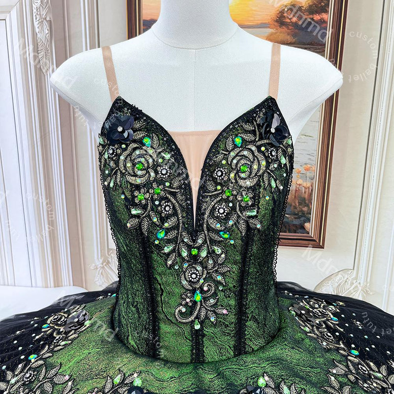 Green and Black Classical Ballet Pancake Tutu | Professional Custom Handmade for Competitions & Variations