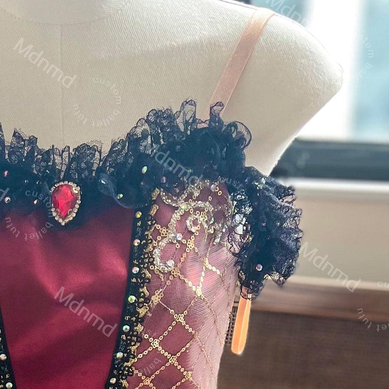 Red & Gold Baroque Classical Ballet Tutu | Handmade Professional Pancake Tutu | Competition Costume
