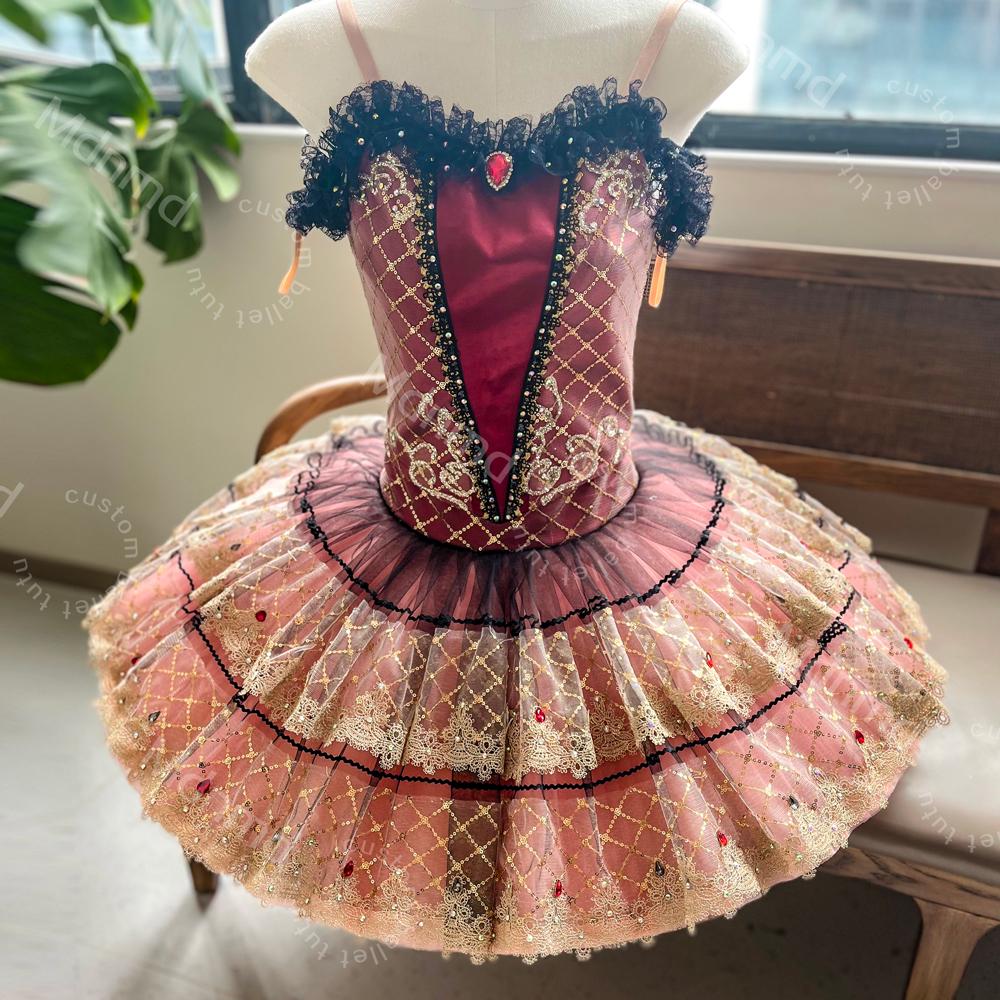 Red & Gold Baroque Classical Ballet Tutu | Handmade Professional Pancake Tutu | Competition Costume