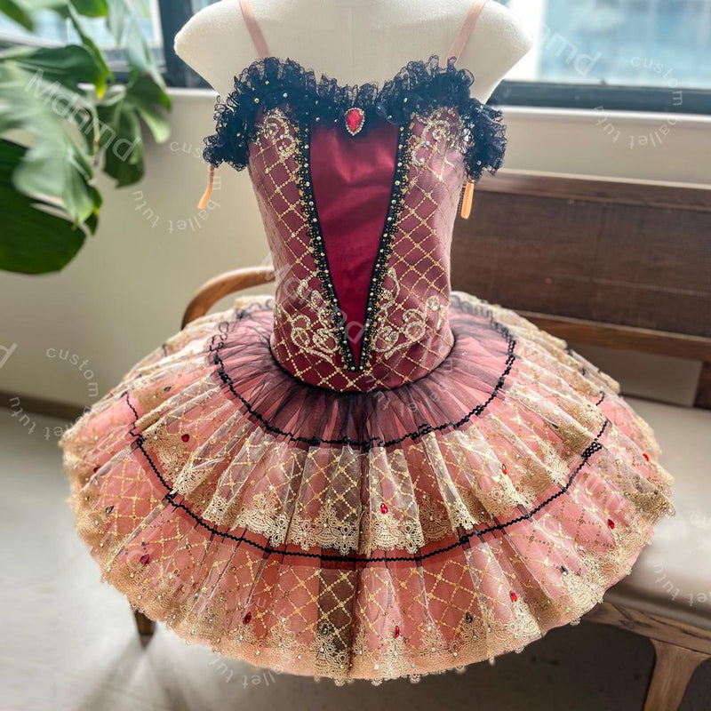 Red & Gold Baroque Classical Ballet Tutu | Handmade Professional Pancake Tutu | Competition Costume