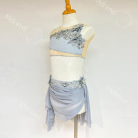 Custom Silver-Gray Two-Piece Lyrical Dance Costume | Modern Ballet Solo Outfit | Handmade Performance Dress