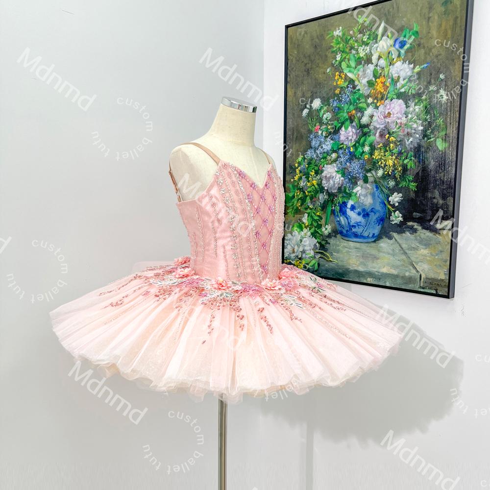 Pink Ballet Tutu | Handmade Classical Pancake Costume, Crystal Flower Appliqu