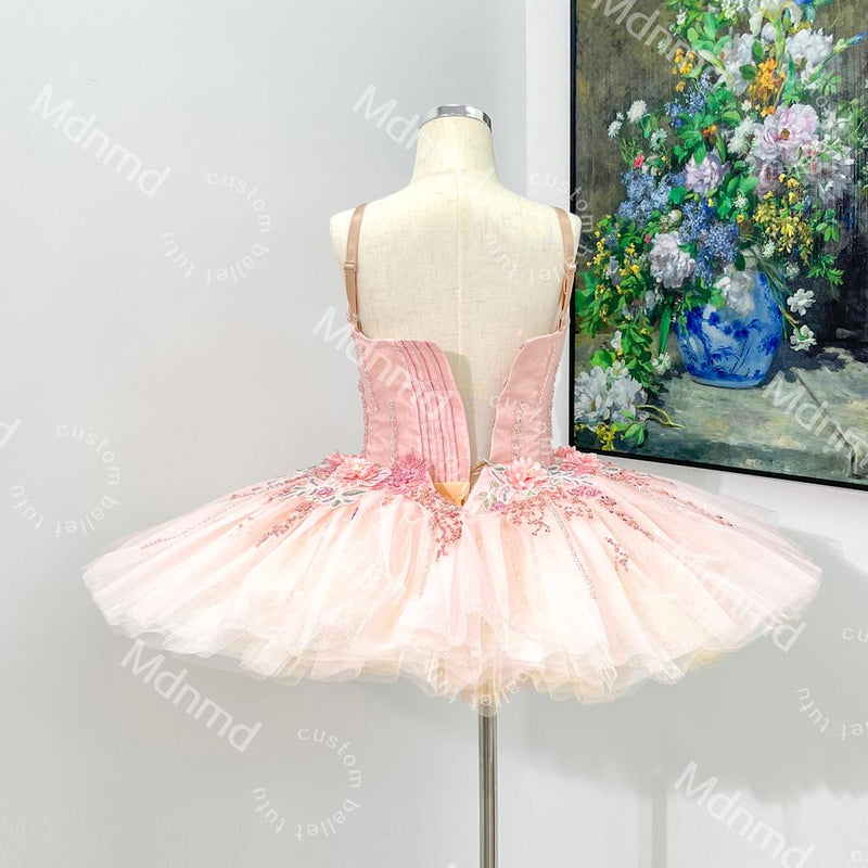 Pink Ballet Tutu | Handmade Classical Pancake Costume, Crystal Flower Appliqu