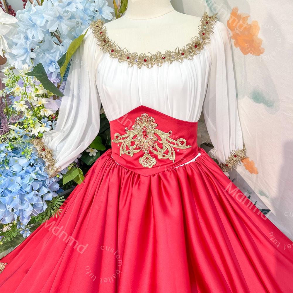 Red & Gold Spanish Classical Ballet Costume | Nutcracker Spanish Variation | Handmade Character Skirt | Custom Size