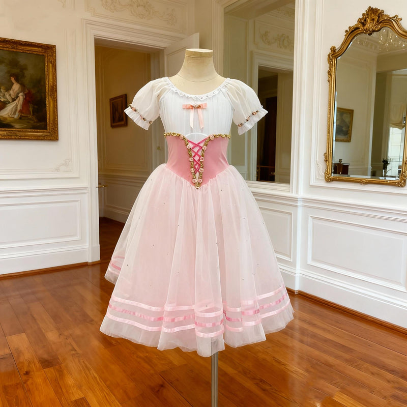 Stretch Velvet Bodice with Flowing Pink Skirt | Handmade Romantic Ballet Costume for Coppelia & Giselle