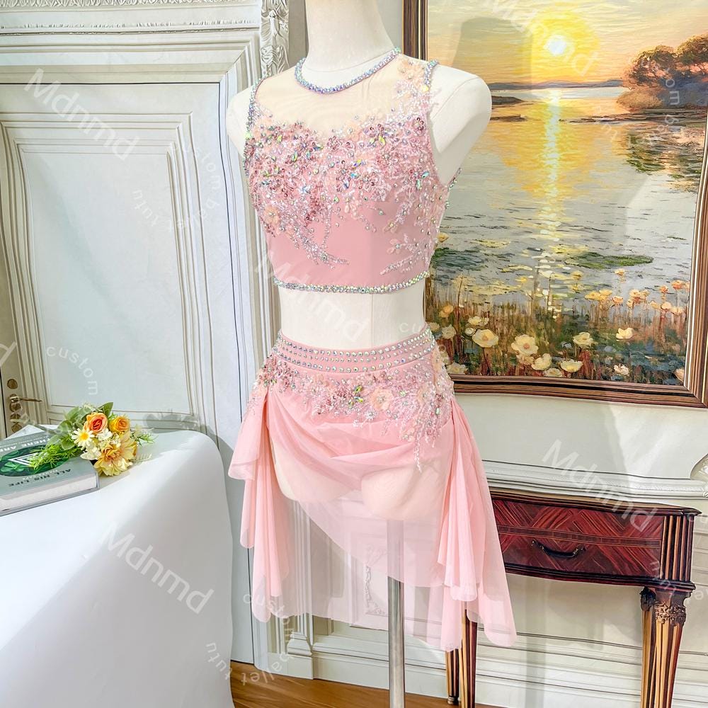 Pink Lyrical Contemporary Dance Costume | Two-Piece Custom Handmade Dress | Modern Ballet Solo Outfit