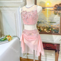 Pink Lyrical Contemporary Dance Costume | Two-Piece Custom Handmade Dress | Modern Ballet Solo Outfit