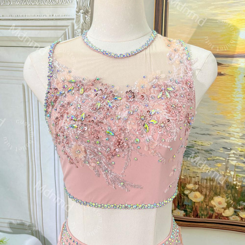 Pink Lyrical Contemporary Dance Costume | Two-Piece Custom Handmade Dress | Modern Ballet Solo Outfit