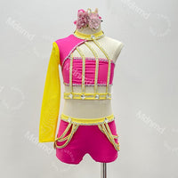 Olive Green Dance Costume with Crystal Cage Design Lyrical Solo Jazz Outfit Custom Handmade