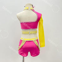 Olive Green Dance Costume with Crystal Cage Design Lyrical Solo Jazz Outfit Custom Handmade
