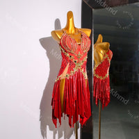 Red Flame Latin Dance Dress | Professional Salsa & Cha-Cha Costume | Custom Handmade Ballroom Outfit