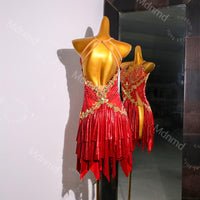 Red Flame Latin Dance Dress | Professional Salsa & Cha-Cha Costume | Custom Handmade Ballroom Outfit