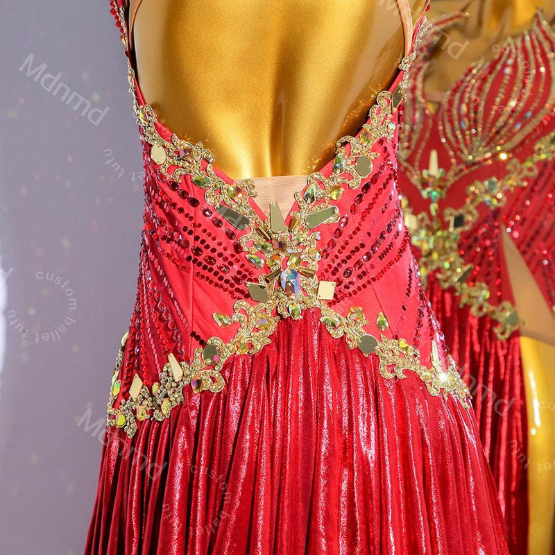 Red Flame Latin Dance Dress | Professional Salsa & Cha-Cha Costume | Custom Handmade Ballroom Outfit