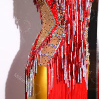 Red Fringe Latin Dance Dress | Custom Latin Competition Costume | Salsa / Cha-Cha / Ballroom| Handmade Outfit