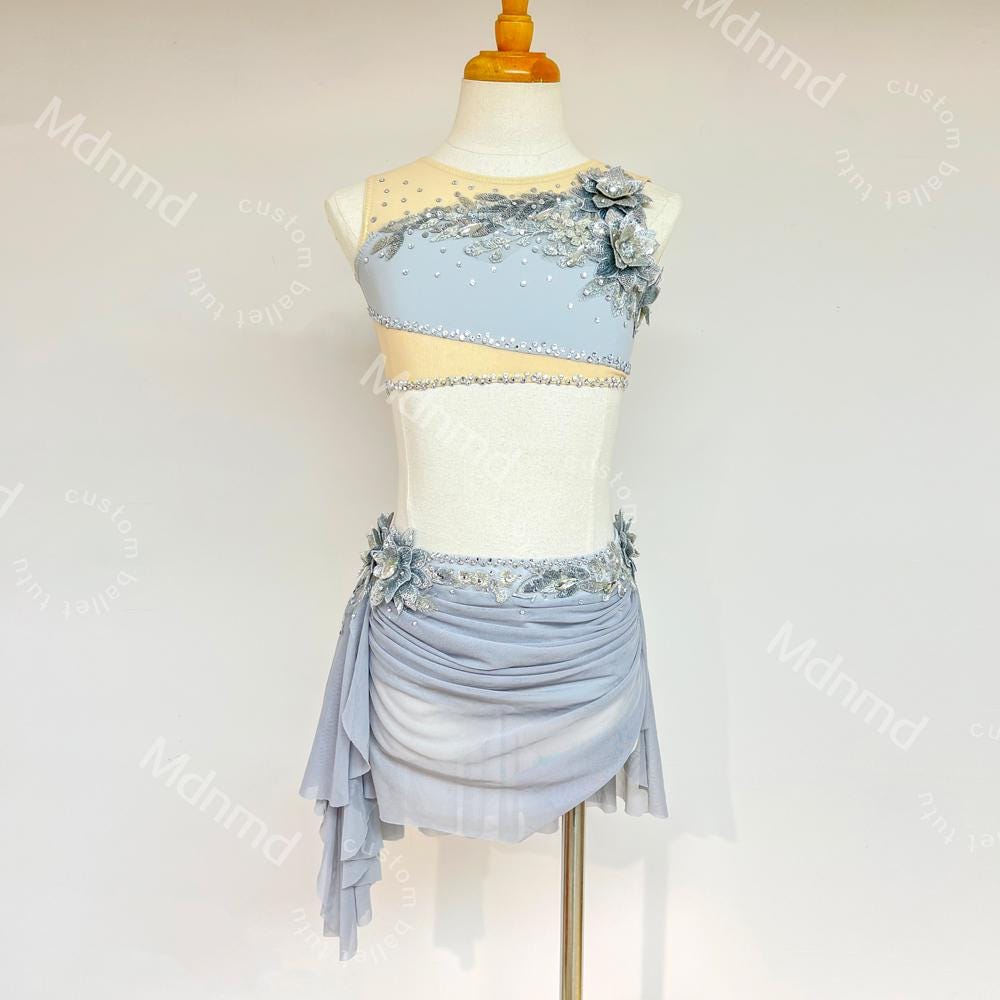 Custom Silver-Gray Two-Piece Lyrical Dance Costume | Modern Ballet Solo Outfit | Handmade Performance Dress