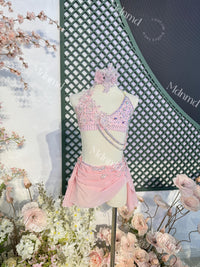 Contemporary Costume Handmade Pink Lyrical Dance Costume with Crystal Embellishments for Solo Performance