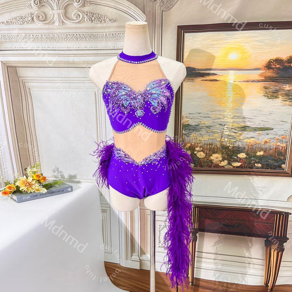 Handmade Purple Lyrical Dance Costume | Butterfly Bodice, Feather Skirt