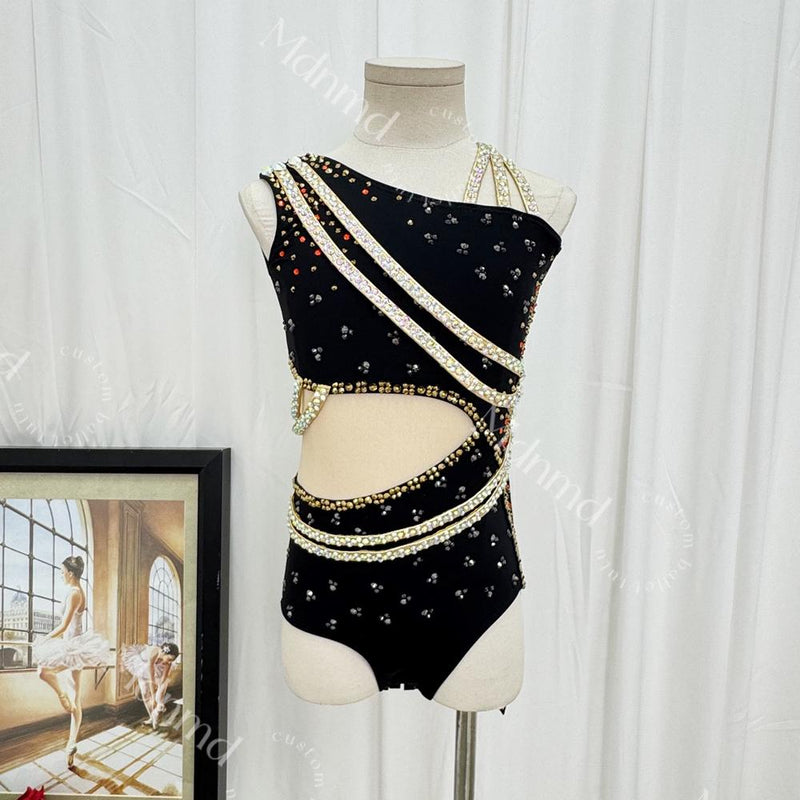 Custom-Made Black Fringe Freestyle Solo Lyrical Jazz Dance Costume - Handmade Contemporary Costume
