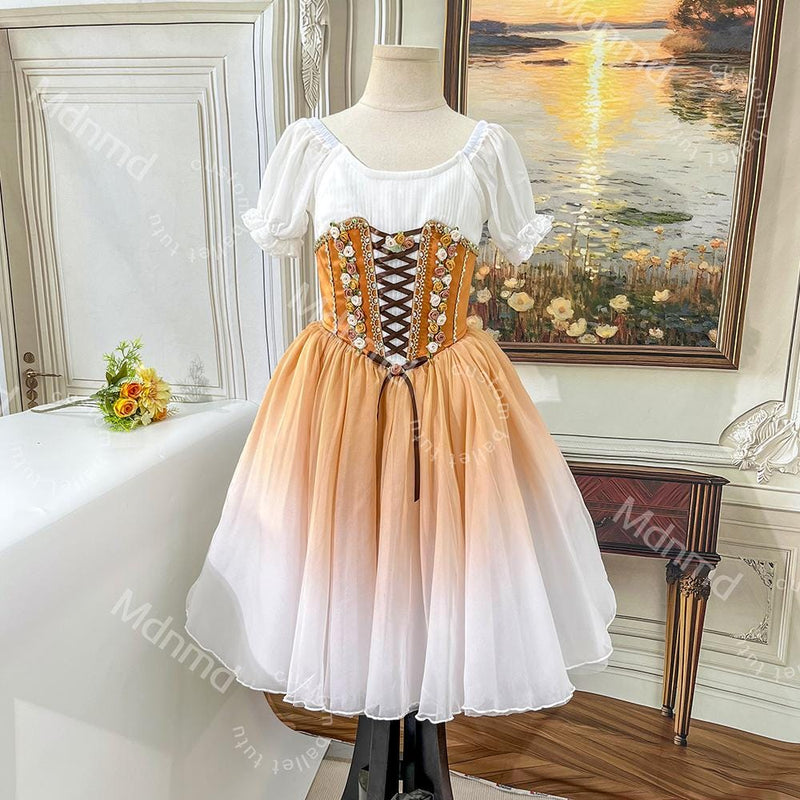 Caramel Ballet Tutu | Giselle Peasant Costume with Floral Details